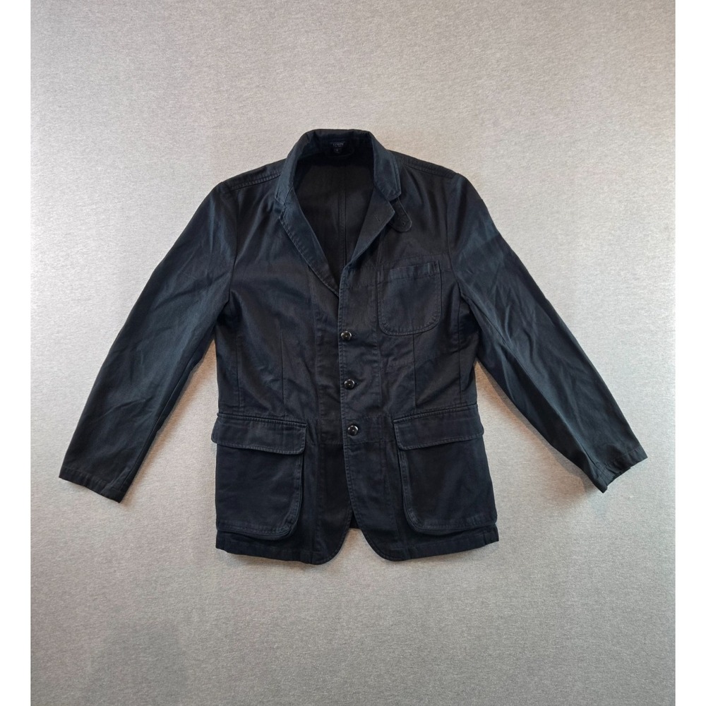 J Crew Work Wear Jacket Mens Large Black Canvas 3 Button Lapel Collar Utility
